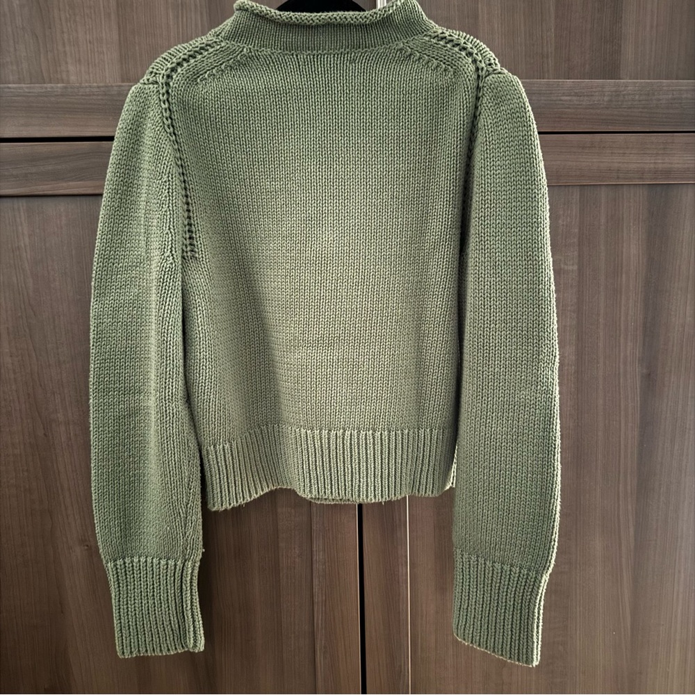 J. Crew Women’s Sage Olive Green Rollneck Sweater, Cropped, Size S, 100% Cotton - Picture 7 of 8